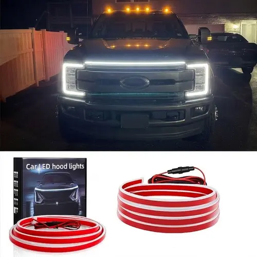 71" Dynamic LED Hood Light Strip,Waterproof Flexible Car Accessories with Startup Scan Effect & Fuse Protector ,Universal Fit for Cars,Trucks/SUVs, Cool White Exterior Lighting Gift for Men, Led Car Ambient Light, Car Door Lights