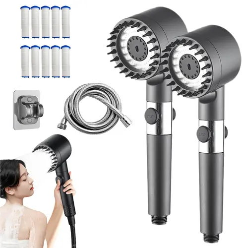 Turbo High Pressure Shower Head with 5 Filters + Hose & Bracket | Hard Water Filter Shower Head for Low Pressure | Removes Chlorine & Scale | Saves Water & Energy, Modern Spray Shower for Bathroom