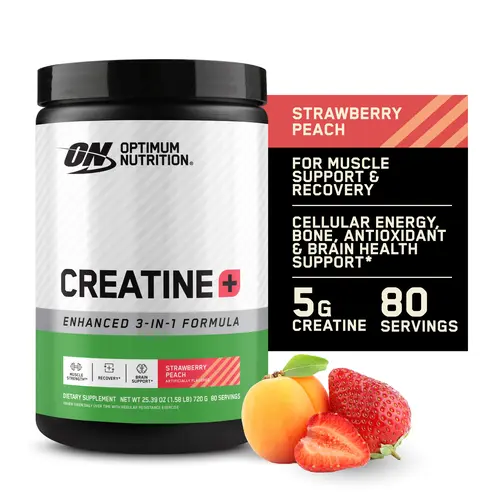 Optimum Nutrition Creatine + Straw Peach Powder Fitness Supplement, Muscle Building Supplement for Muscle Boost Recovery, Supports Bodybuilding Lifestyle & Dietary Healthcare Needs