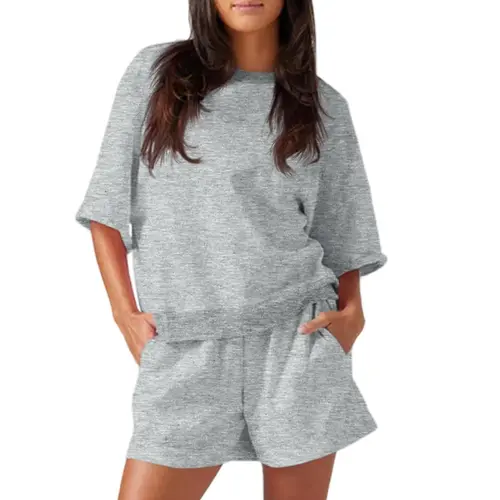 FISOEW Womens 2 Piece Outfits Casual Oversized Cropped Sweatshirt and High Waist Running Shorts Tracksuit Sets tracksuits #Springtok #TikTokShopJumpstartSale Summer Sportswear i am gia track set tracksuits for women,summeroutfits,vacationoutfits,bathingsu