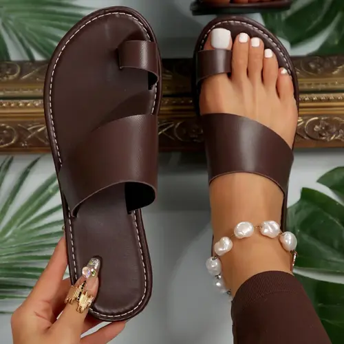 Women's Fashionable Plain-Color Toe-Loop Slippers, Casual Comfortable Flat Sandals for Beach, Non-slip Flip Flop Slides for Indoor and Outdoor Wear
