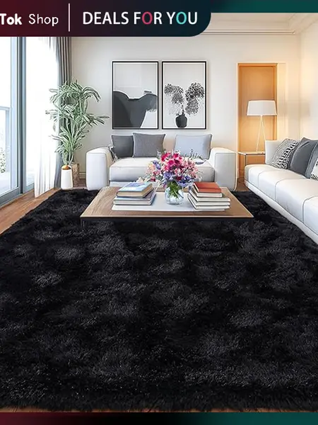 【Back to School】MUGORN Orange Ultra Fluffy Plush Area Rug - Wear-resistant Polyester Carpet, Non-Slip Rubber Back, Washable Soft Floor Mat for Bedroom Dorm Living Room Decor