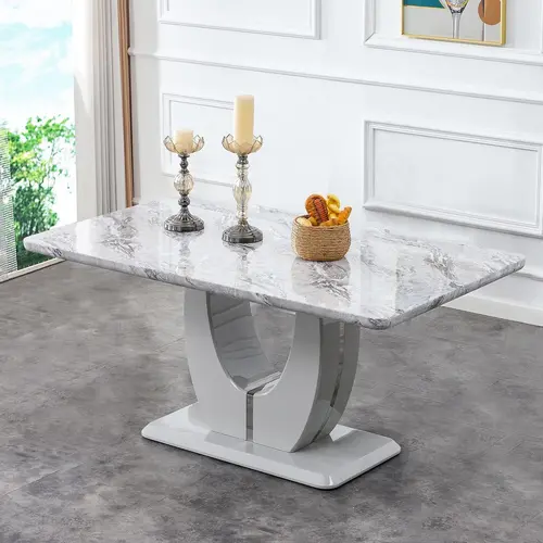 MUUOKY Minimalist Rectangular Gray Marble Pattern MDF Dining Table - S