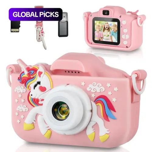 Toy Unicorn Camera for Kids, Selfie Camera with Memory Card, Strap, Reader, Birthday Christmas Gift for Boys Girls