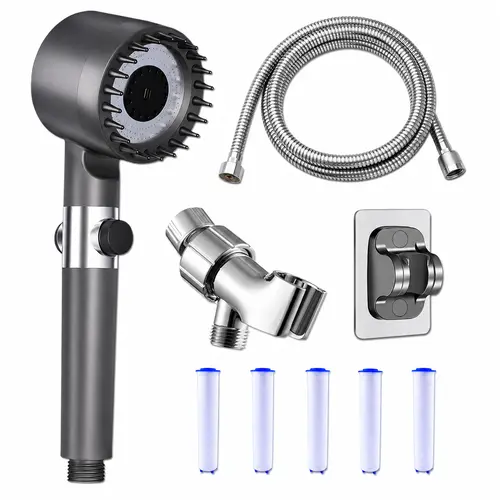 Filtered High-Pressure Turbo Rain Shower Head - Multifunctional Handheld Model with Hose, Adjustable Wall-Mount Holder, Replacement Filter & Complete Blend Shower Upgrade Kit, Filtered Shower Head High Pressure