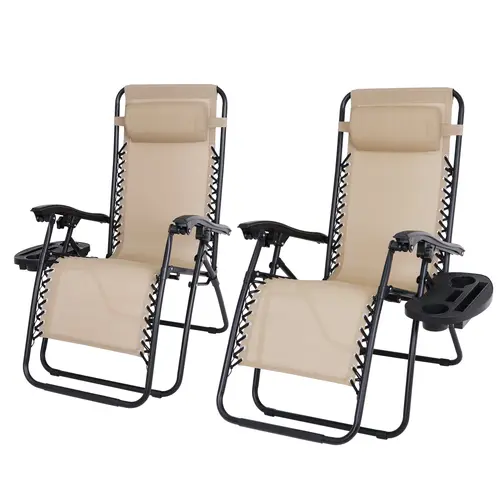 Segawe Set of 2 Adjustable Folding Outdoor Patio Lounge Chairs - Ergonomic, Versatile, 330LB Weight Capacity, Poolside & Beach Use, with Cup Holders, Outdoor Furniture