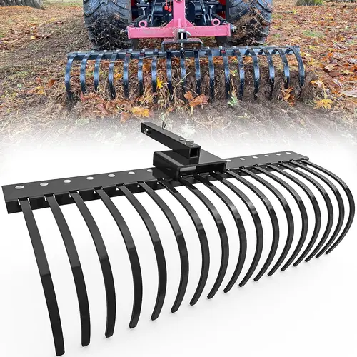 YITAMOTOR 48" / 60" Tow Behind Landscape Rake, 2" Receiver Lown Dethatcher Rack with 17 / 21 Steel Tines for ATV/UTV & 3-Point Hitch Systems Tractor, for Leaves, Debris, Grass, Pine Needles  Garden Manuallawnmower fathersdaygift