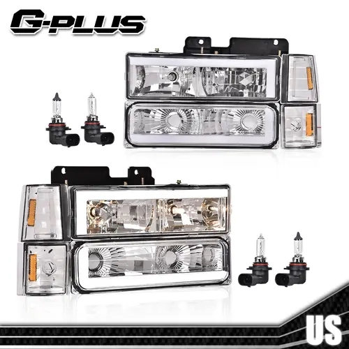 G-PLUS Headlights for 1994-2000 Chevy GMC C/K 1500 2500 3500 LED DRL Headlight Assembly Clear Lens & Chrome Housing, Led Drl Headlamps, Headlight Kit,toolupgrade