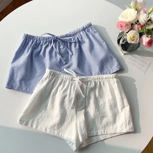 Women's Striped Drawstring Waist Shorts, Tie Waist Shorts, Fitted Holiday Style, Chic Fashionable Adjustable Casual Summer Vacation Look, Women's Bottoms, Plain and Striped Design, Batch D-20260502