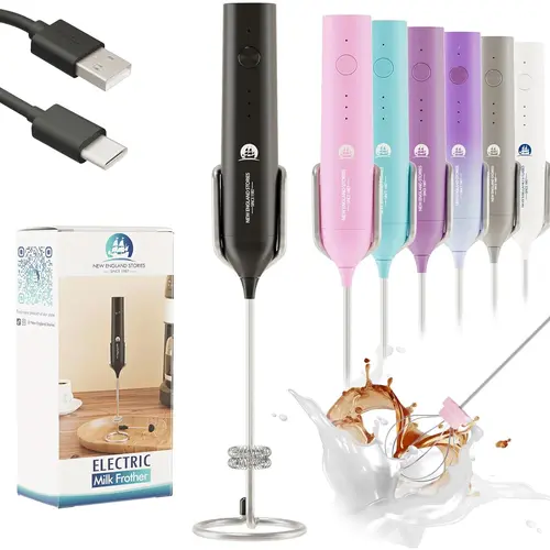 Rechargeable Handheld Milk Frother - 3-Speed Control, 2-Layer Stainless Steel Whisk, 2-Layer Foam Head, Egg Whip Head, User-Friendly, Travel-Friendly for Traveling, Matcha Foam Boost, Creamy Cappuccino, Keto Drinks Prep, 2Layer Foam Head