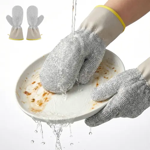 Anti Slip Breathable Cleaning Gloves, Non-Scratch Reusable Wire Cleaning Cloths, Removable Washable for Kitchen Sinks Pans, Wet & Dry Multipurpose Home Care Supplies Silver, Anti Slip Cleaning Gloves