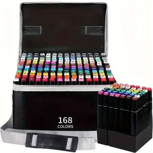 168-Color Alcohol Markers, Double-Tip Professional Permanent Sketch Set with Organizing Case, Art Drawing Supplies, Coloring Materials for Adult Illustrations, Coloring Materials Set