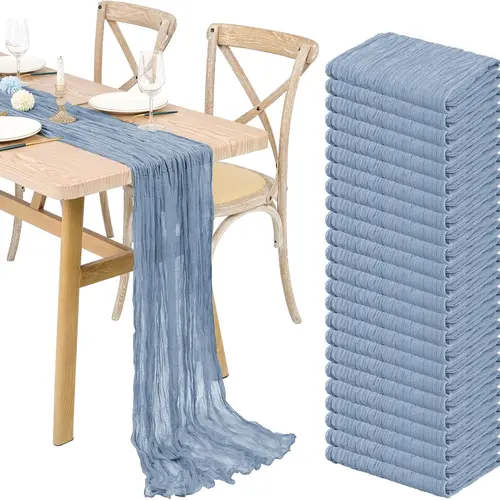 SHOWGEOUS 24/30-Pack Dusty Pink & Hot Pink Gauze Polyester Table Runner, 10FT Long Rectangular 10ft Table Cover, Boho Gauze Brings Rustic Romance for Wedding, Multi-Season Home & Party Decor, Multi-Season Use