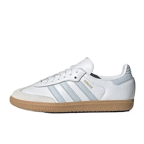 Adidas Samba OG Leather & Suede Athletic Trainers for Women & Youth in White Halo Blue Gum, Casual Daily Walking Sports Shoes, Casual Trainers, Trainer Shoes