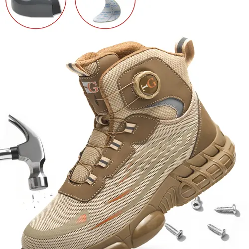 MELLOWMILES Men's Steel Toe Safety Shoes - Lightweight, Non-Slip, Puncture-Resistant, Breathable Polyester Fabric Sneakers with Laces & Magnetic Details, Warehouse Work Boots, Fathersdaygift