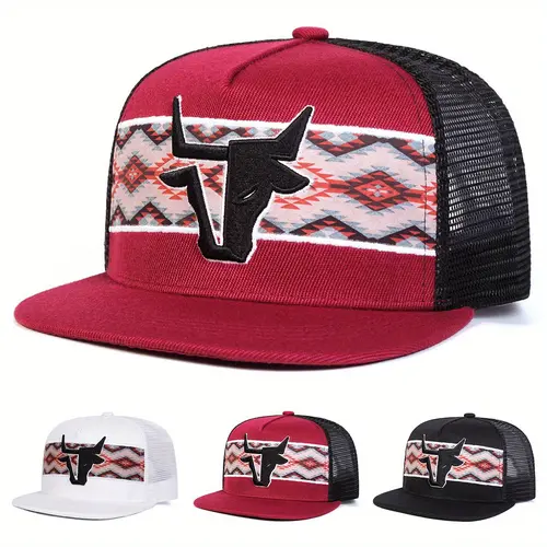 Unisex Bull Head Embroidered Hip Hop Hat Mesh Hat Outdoor Sport Adjustable Sunscreen Leisure Hat Spring Autumn Travel Tourism Beach Vacation