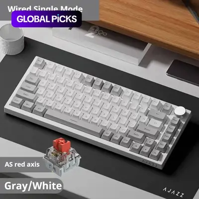 AJAZZ AK820 wired gaming mechanical keyboard 75% layout multi-color optional full key hot swappable metal volume knob Gasket structure PBT keycap 82 key ergonomic design computer keyboard support system for esports games & office #GLOBAL PICKS