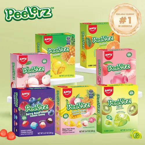 AMOS Peelerz 5-Box Variety Bundle, Peelable Gummy Candy with Berry, Exotic Fruit, Chili Mango, Chia Seed Fruit & Football Mix, Fun Candy for Sharing, 8.47 oz Each