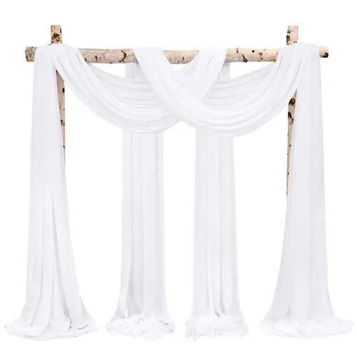 SHOWGEOUS 4-Piece 20FT White Wrinkle Resistant Chiffon Sheer Curtain Backdrop, Wedding Arch Drapes for Halloween Party Decor, Indoor/Outdoor Event Supplies