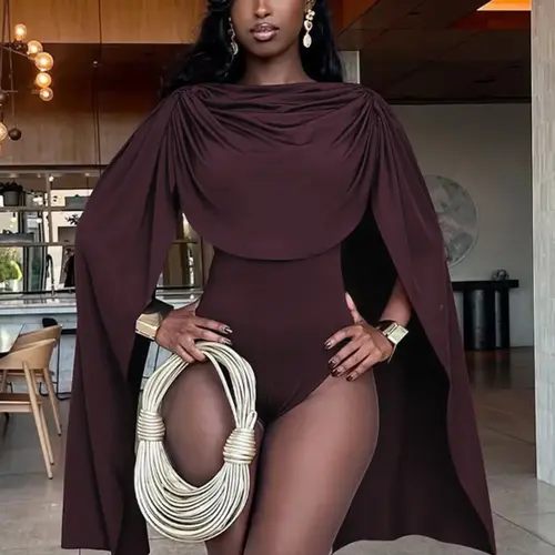 Women's Fashion Solid Color Long-Sleeve Snap Closure Crotch Bodysuit, Elegant Chic Casual Minimalist Bodycon Bodysuit for Daily Outdoor Wear, Women's Clothing for All Seasons