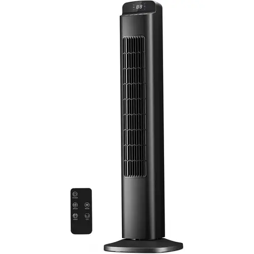 Portable Tower Fan, 80° Oscillation, with Remote Control, Bladeless Fan, 5 Speeds and 3 Modes, Low Noise Tower Fan for Bedroom and Living Room, Black