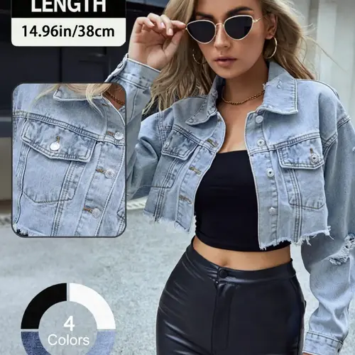 Women's Fashionable Denim Jacket, Stylish Jacket, Casual Long Sleeve Outerwear for Daily Wear, Ladies Clothes for All Seasons, Coats