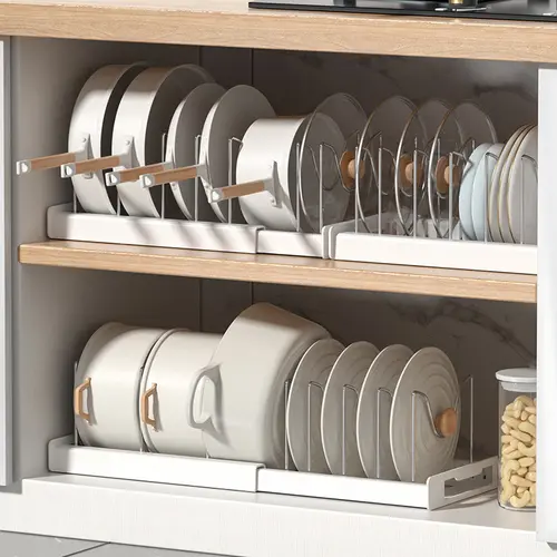 2 PCS (White-Grey) Sturdy ABS+Steel Adjustable Standing Shelf with U-Shape Groove Design, Multi-Size Expandable Kitchen Cabinet Organizer Rack for Cutting Boards, Dishes, Cookware