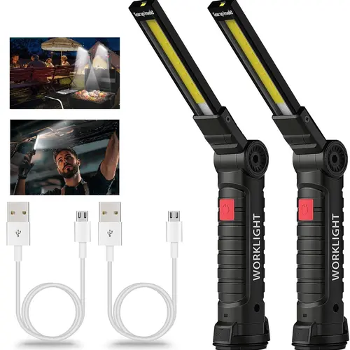 Rechargeable LED Grill Work Light with Magnetic Base - 5 Modes, 360° Rotatable Mechanic Light - 2 Pack Mens Gifts for Birthday, Valentine's Day - Home Improvement Portable Lighting for Him