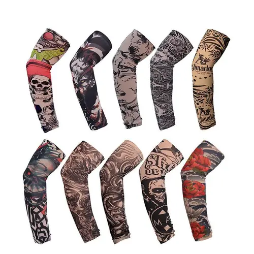 10-Piece Unisex Tattoo Ice Silk Arm Sleeves - UV Blocking, Cooling Protective Sleeves for Outdoor Sports, Sun Shield, Ease of Movement Support