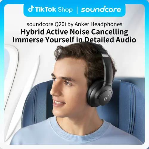 soundcore by Anker Q20i Hybrid Active Noise Cancelling Over-Ear Wireless Headphones - High Quality Headphones, 40H ANC Playtime, Hi-Res Audio, Big Bass, App Customization, Transparency Mode, Wireless Charging, ANC On/Off, Commuting, Wearable Tech