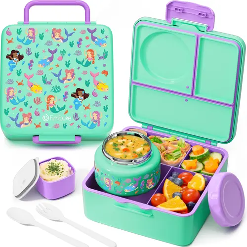 Fimibuke Thermal Durable Bento Lunch Box Set – 41oz 4-Compartment Snack Container, Stainless Steel Insulated Water Bottle, Insulated Lunch Bag & Ice Pack, Thermal Lunch Box, Durable Bento Box Back to School Gift