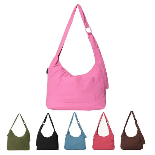 Thread Small Unstructured Slouchy Shoulder  Purse - Casual Shoulder Bag with Adjustable Strap & Crinkle Nylon Material and Zip Compartments