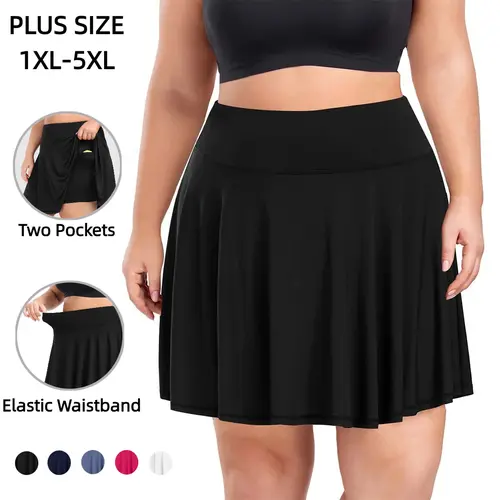 COOTRY Women's Plus Size Pleated Athletic Skort with Pockets - High Waisted Tummy Control, Elastic Waist, Lightweight Stretch Fabric, Built-in Shorts for Coverage - Plus Size Outfits for Hiking/Light Outdoor