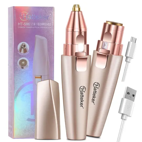 Hatteker Women's 2-in-1 Electric Eyebrow Trimmer & Facial Hair Remover - Compact Portable Gentle Shaver with LED Light, USB Charging, Easy Grooming for Lip, Chin Hair Removal Devices