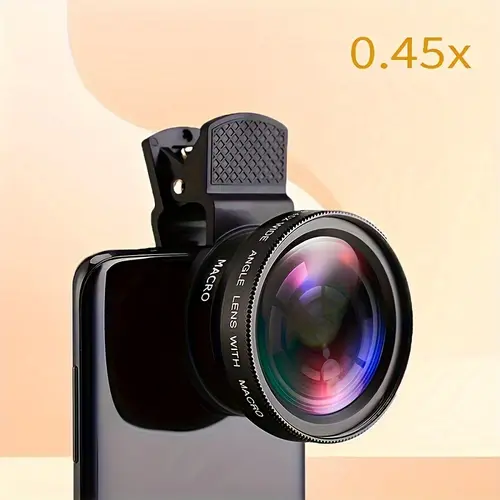 【FaddishDeal】2 In 1 Clip-On Cellphone Camera Lens Attachments - 0.45x Wide Angle Lens, Macro Lens with Glass Elements, HD Portable Phone Accessory