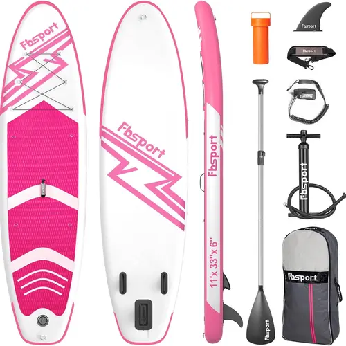 【On Sale】FBSPORT 11' Inflatable Stand Up Paddle Board Kit, Military Grade 33" Wide SUP for Adults & Youth, Non-Slip Deck for Yoga, Includes Floating Paddle, Leash, Pump & Bag, Inflatable Paddle Board