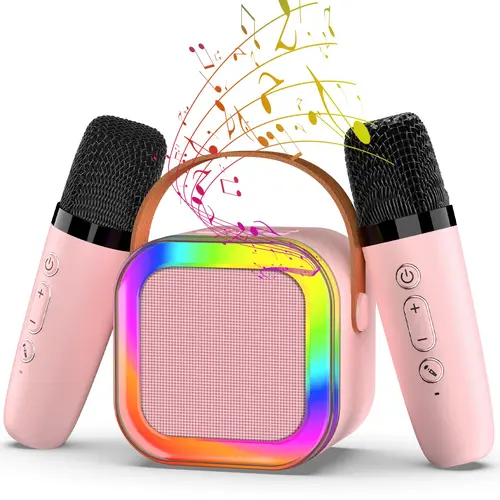 Multifunction Durable Mini Karaoke Machine for Kids with 2 Wireless Microphones, Pink - Cool Gifts for 8-10 Yrs/9–10 Girls, Kids' Personal Video Players Accessory, Holiday Party Present, Cool Gifts For Kids