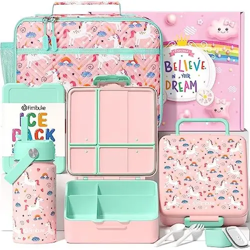Fimibuke Thermal Durable Bento Lunch Box Set – 41oz 4-Compartment Snack Container, Stainless Steel Insulated Food Jar, Insulated Lunch Bag & Ice Pack, Thermal Lunch Box, Durable Bento Box Back to School Gift
