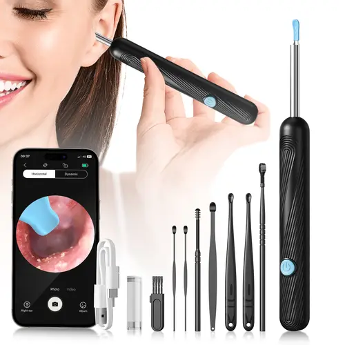 [Back to School] 1080P HD Camera Earwax Removal Kit with Silicone Ear Spoons (6-Piece Set), Rechargeable USB Dual Power, WiFi Connect, Safe Gentle Ear Care Tool for Youth