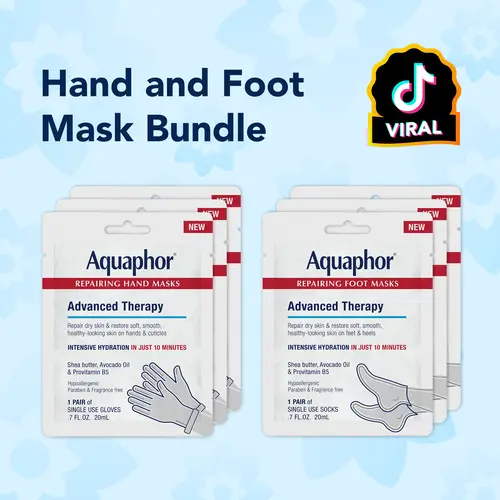 Aquaphor Ultimate Repair Duo Hand & Foot Masks - 3 Pairs of Gloves & Socks Infused with Avocado Oil & Shea Butter, Fragrance-Free, 10-Min Hydrating Repairing Self Care Products for Dry Skin & Smooth Skin