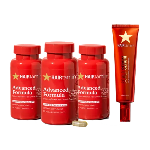 HAIRtamin Nourish & Flourish Pack – 3-Month Supply of Advanced Formula + Gorgeous Growth Scalp Serum Hair Oil