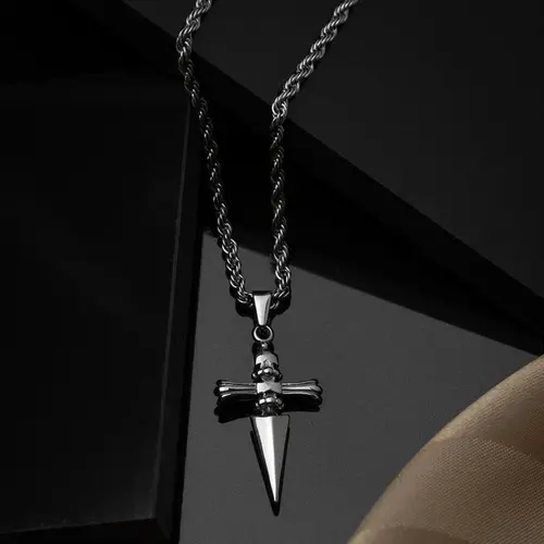 Gothic Faith Pendant Necklace - Geometric Cross, Tarnish-Resistant Stainless Steel Unisex Jewelry, Men's Punk Streetwear Religious Accessory
