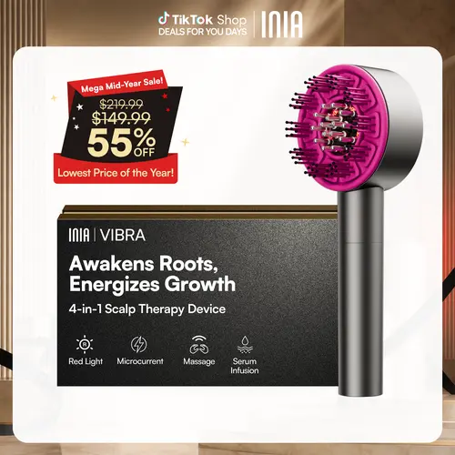 INIA VIBRA 4-in-1 Scalp Therapy Device, Red Light, Microcurrent, Massage, Serum Infusion, Scalp Massager Beauty Device, Waterproof & Wet/Dry Use, Perfect Holiday Gift，Summer Beauty Gift Ideas