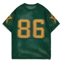 Men's Casual T-Shirt, Unisex Short-Sleeve Jacquard Hollow-Out Knit Pullover with Number Graphic - Baggy Mensfashion Top, Shortsleeve, Knit Design,back to school,back to school shopping, Streetwear,clothes for back to school,first day of school outfits