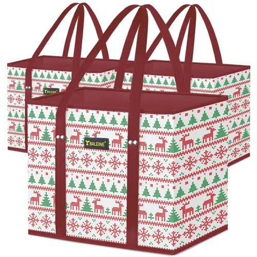 3Pk Reusable Grocery Sacks - Durable Shopping Bags for Groceries with Strong Bottom, Ergonomic Handles, Space Saving Compact Design, Giant Storage Tote Bags for Summer Home Supplies,dorm essentials,home decor