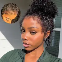 Glueless Kinky Curly Human Hair 360 Lace Wig Pre-Cut Bleached Knots 4C Edges Invisi Strap Drawstring Snug Fit Pre Plucked Ready To Wear Lace Frontal Wig For Summer Hairstyles