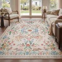 MontVoo Floral Pattern Decorative Rug Mat, Washable Bohemian Area Rug, Vintage Cottage Style, Non-Slip TPR Backing, Soft & Easy-to-Vacuum for Living Room and Bedroom summerwins