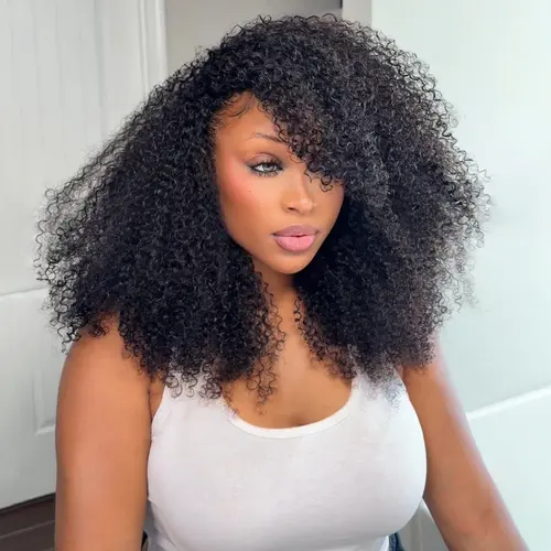 BANGJAZZ Kinky Curly Half Wig Human Hair Ready To Wear Glueless Short Curly Wigs Human Hair Upgraded Drawstring Cap Wigs for Women Beginner Friendly
