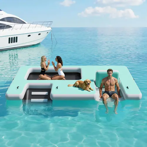 AMERLIFE Inflatable Floating Dock, Non-Slip 6/7/8/10/12 FT Air Dock Platform loating Island Raft with Rope Ladder for Pool Lake Beach Ocean[tiktokshopbacktoschool][SohoChic]