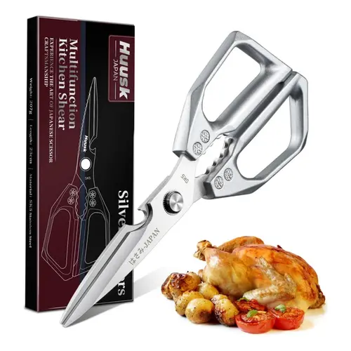 Huusk Ergonomic Mirror Polish Kitchenware Stainless Steel Heavy-Duty Scissors - 3.5 in Blade, 8.3 oz, Detachable Parts, Dishwasher-Safe for Cutting Poultry/Meat Bones, Ideal Father’s Day Gift